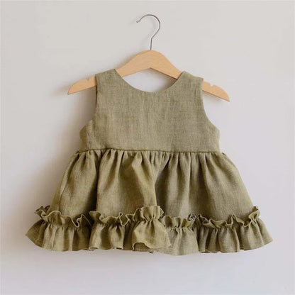 Vestido Tutu de 3 Camadas em Algodão e Linho para Bebé Menina