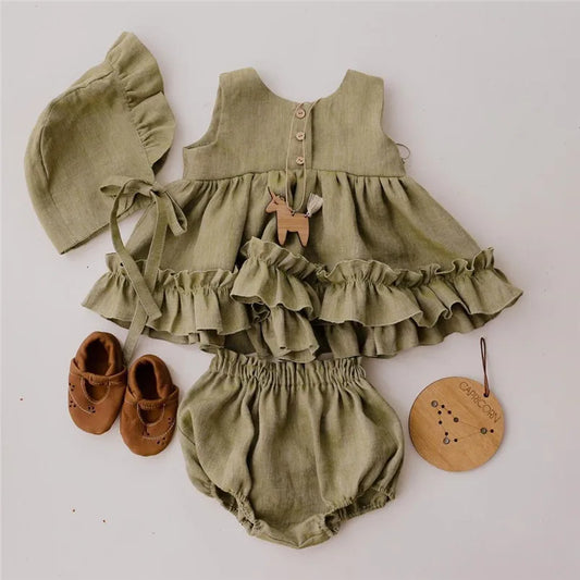 Vestido Tutu de 3 Camadas em Algodão e Linho para Bebé Menina