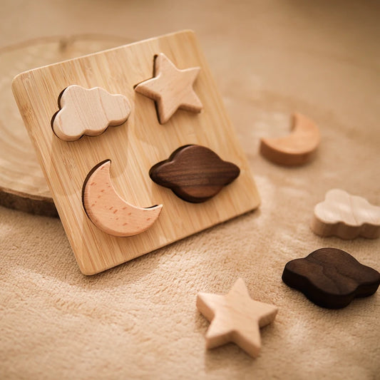 Brinquedo Puzzle de Madeira - Estrelas e Luas