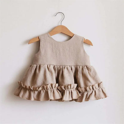 Vestido Tutu de 3 Camadas em Algodão e Linho para Bebé Menina