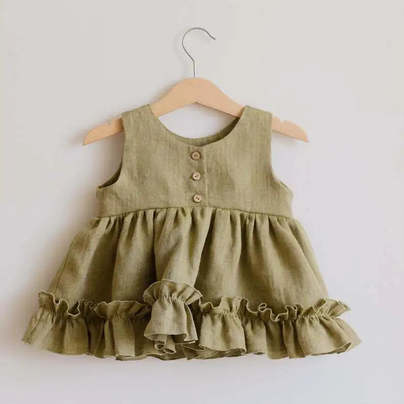 Vestido Tutu de 3 Camadas em Algodão e Linho para Bebé Menina