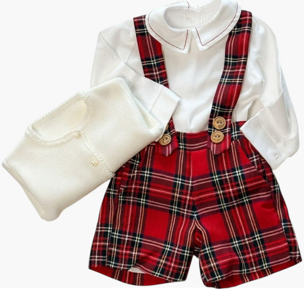 Conjunto Infantil Xadrez Clássico com Jardineira Elegância e Charme em Cada Detalhe