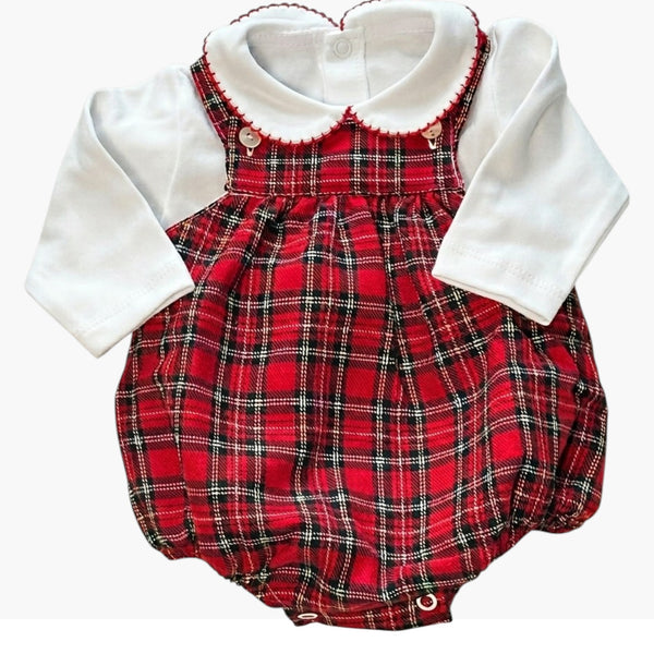 Encanto Clássico em Cada Detalhe: Conjunto Infantil Xadrez Vermelho com Gola