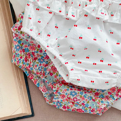 Conjunto de Verão para Bebé Menina - Blusa com Mangas Balão e Calções com Padrão Floral
