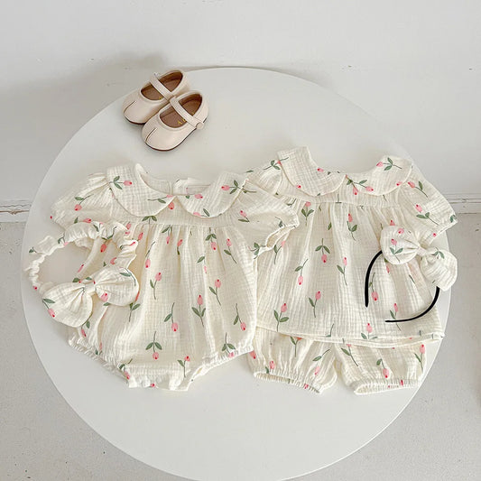 Fato de Verão para Bebé Menina com Bordado Floral