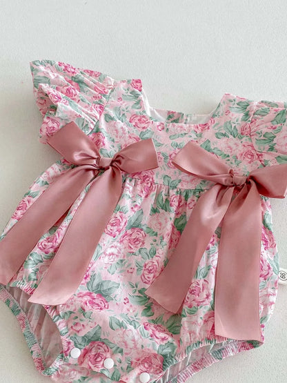 Fato de Verão para Bebé - Macacão Floral com Gola Quadrada