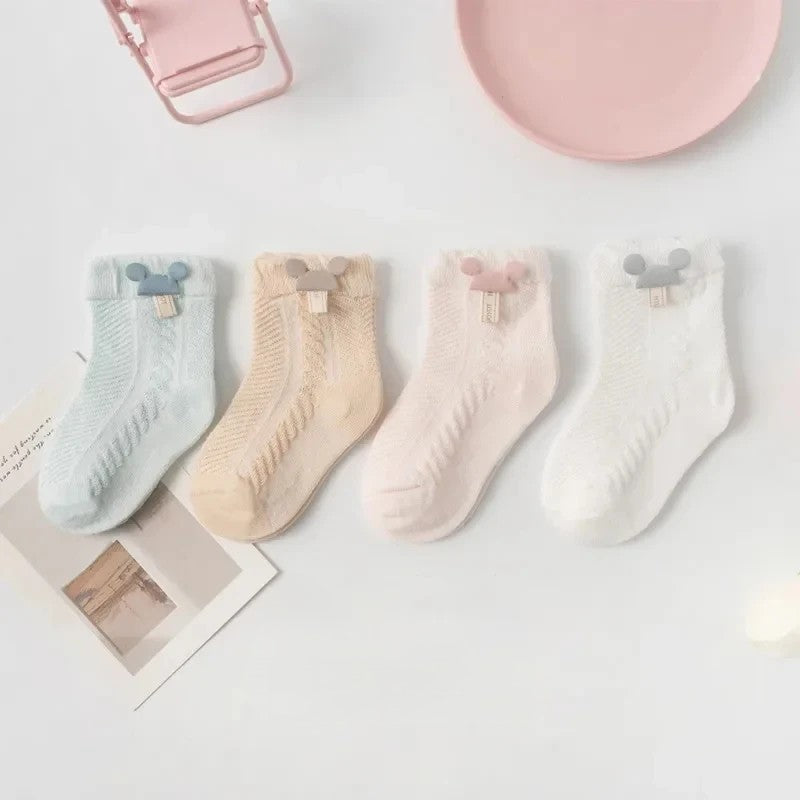 4 Pares de Meias de Bebé em Malha Fina Algodão