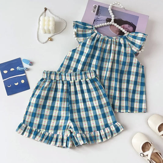 Conjunto de Verão 2 Peças para Menina – Com Camisa de Folhos e Calções