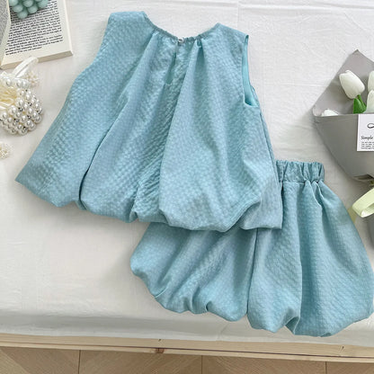 Conjunto de Verão para Meninas - Top sem Mangas com Laço e Calções