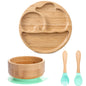 1pcs/3pcs Wooden Feeding Tableware Sets Baby Feeding Bowl Bamboo Non-slip Waterproof Fork Spoon for kids Baby Wooden Plate