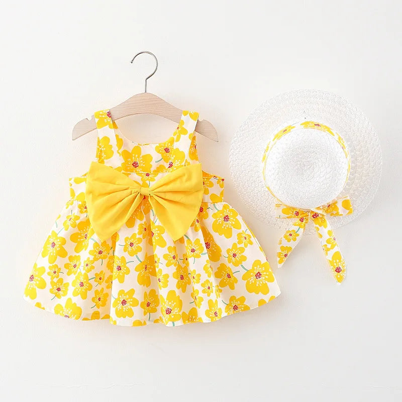 Vestido Floral com Chapéu em Algodão