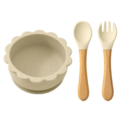 Conjunto de Alimentação Infantil 3 em 1 - Taça, Colher e Garfo em Silicone com Design de Animais