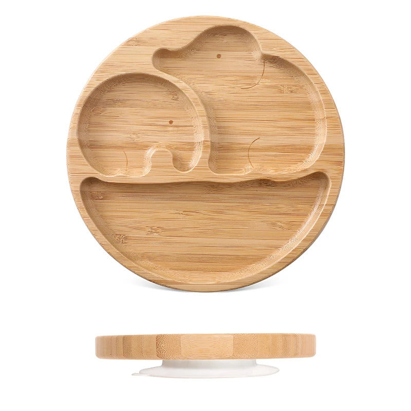 1pcs/3pcs Wooden Feeding Tableware Sets Baby Feeding Bowl Bamboo Non-slip Waterproof Fork Spoon for kids Baby Wooden Plate