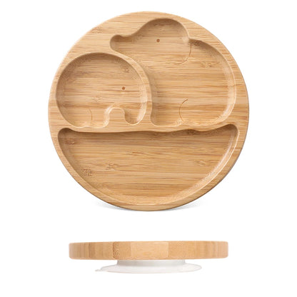 1pcs/3pcs Wooden Feeding Tableware Sets Baby Feeding Bowl Bamboo Non-slip Waterproof Fork Spoon for kids Baby Wooden Plate