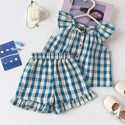 Conjunto de Verão 2 Peças para Menina – Com Camisa de Folhos e Calções