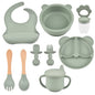 9pce/Set Children's Silicone Tableware Set Baby Adjustable Bib Divided Plate Drinking Cup Baby Suction Cups Bowl And Spoon Fork