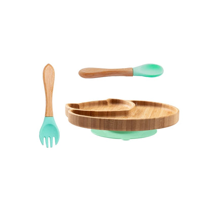 Conjunto de Refeição Infantil em Bambu - Prato Raposa com Ventosa, Colher e Garfo