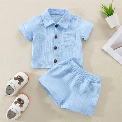 Conjunto Verão 2 Peças para Bebé Menino – Camisa Manga Curta com Bolsos e Calções