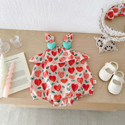 Macacão de Verão para Bebé Menina - Alças com Coração 3D