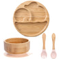 1pcs/3pcs Wooden Feeding Tableware Sets Baby Feeding Bowl Bamboo Non-slip Waterproof Fork Spoon for kids Baby Wooden Plate