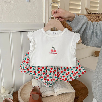 Conjunto Infantil de Verão - Top Sem Mangas com Estampado Floral e Calções