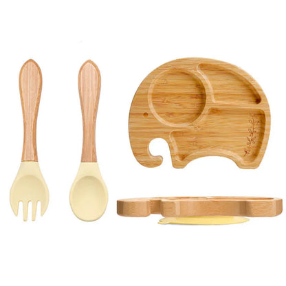 Conjunto de Pratos Infantis em Bambu com Ventosa em Silicone - 3 Peças