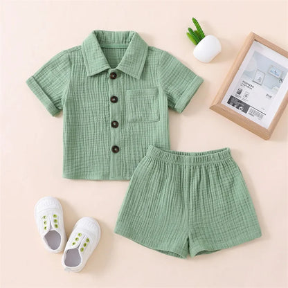 Conjunto Verão 2 Peças para Bebé Menino – Camisa Manga Curta com Bolsos e Calções