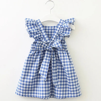 Vestido com Alças em Padrão aos Quadrados para Menina