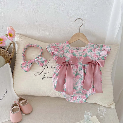 Fato de Verão para Bebé - Macacão Floral com Gola Quadrada