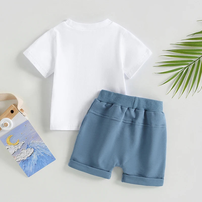 Conjunto de Verão para Menino – T-shirt com Estampa e Calções com Cintura Elástica
