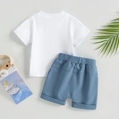 Conjunto de Verão para Menino – T-shirt com Estampa e Calções com Cintura Elástica