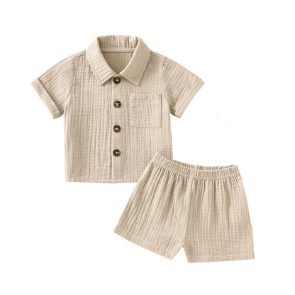 Conjunto Verão 2 Peças para Bebé Menino – Camisa Manga Curta com Bolsos e Calções
