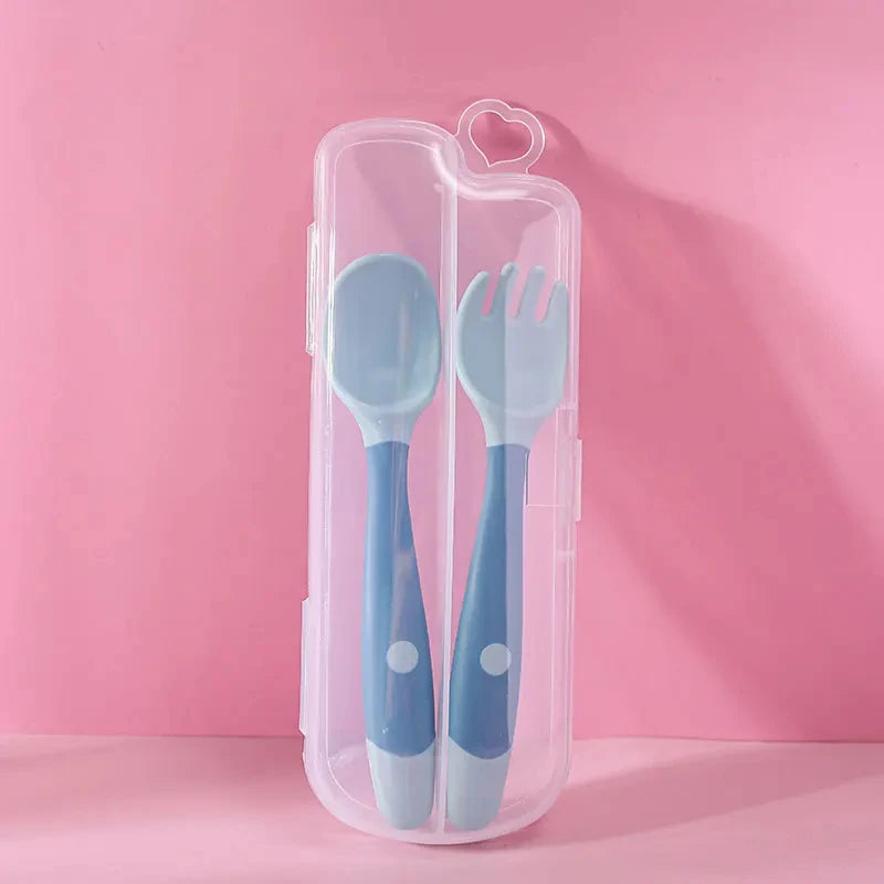Conjunto de Colher e Garfo Flexíveis para Bebé em Silicone