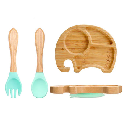 Conjunto de Pratos Infantis em Bambu com Ventosa em Silicone - 3 Peças