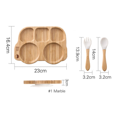 Conjunto de Prato com Ventosa em Silicone com Talheres de Madeira para Bebé