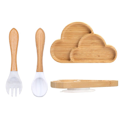 Conjunto de Pratos Infantis em Bambu com Ventosa em Silicone - 3 Peças