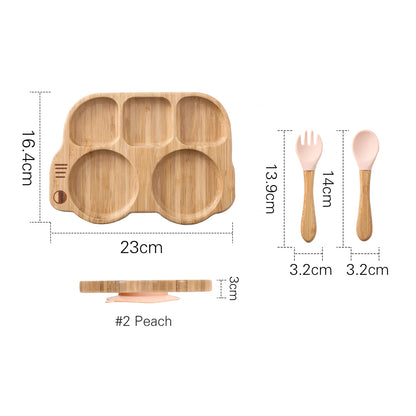 Conjunto de Prato com Ventosa em Silicone com Talheres de Madeira para Bebé