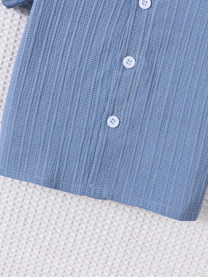 Conjunto de Verão para Menino - Camisa de Manga Curta e Calções em Tecido Jacquard