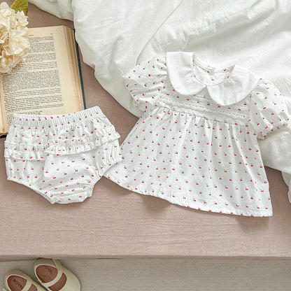 Conjunto de Verão para Bebé Menina - Blusa com Mangas Balão e Calções com Padrão Floral
