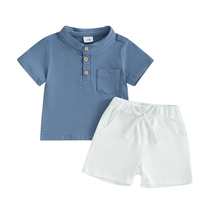 Conjunto Casual de Verão para Menino – T-shirt de Manga Curta e Calções com Cintura Elástica 2 Peças
