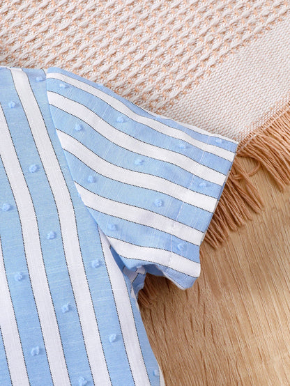 Conjunto de Verão para Bebé Menino – Camisa às Riscas Azul e Branca e Calções