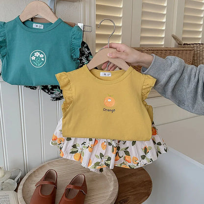 Conjunto Infantil de Verão - Top Sem Mangas com Estampado Floral e Calções