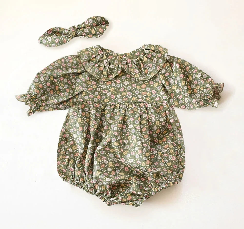 Conjunto 2 Peças Verão para Bebé Menina – Body Floral com Faixa de Cabelo