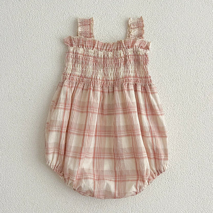 Macacão e Vestido Rosa com Padrão de Xadrez para Menina