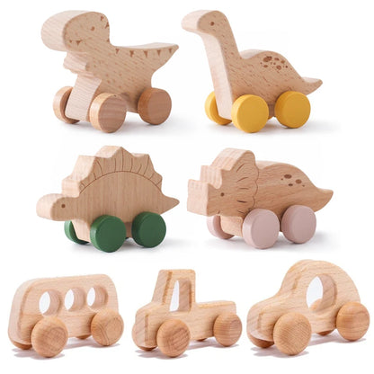 Brinquedo de Madeira para Bebé – Carrinho com Formato de Dinossauro