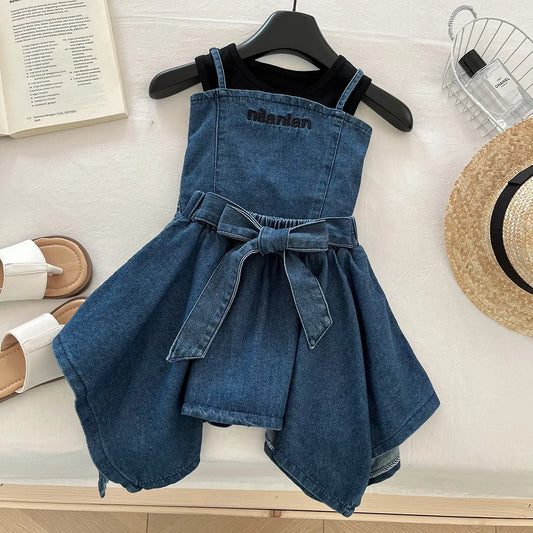 Conjunto 3 Peças para Menina – Colete em Ganga, T-shirt e Saia