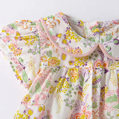 Conjunto para Bebé Menina – Blusa com Gola e Calções Florais