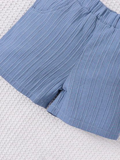 Conjunto de Verão para Menino - Camisa de Manga Curta e Calções em Tecido Jacquard