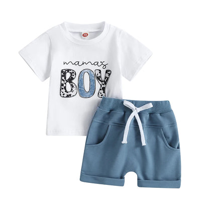 Conjunto de Verão para Menino – T-shirt com Estampa e Calções com Cintura Elástica