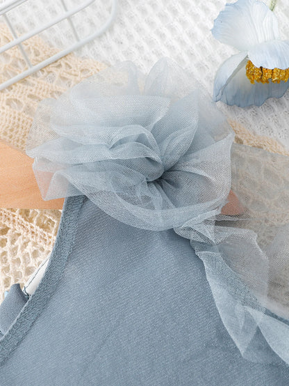 Vestido de Verão em Tule com Alça de Ombro Assimétrica para Menina